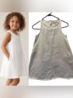 Zara Kids White Denim Sleeveless A-Line Jumper Dress with Pockets Girls Sz 13-14